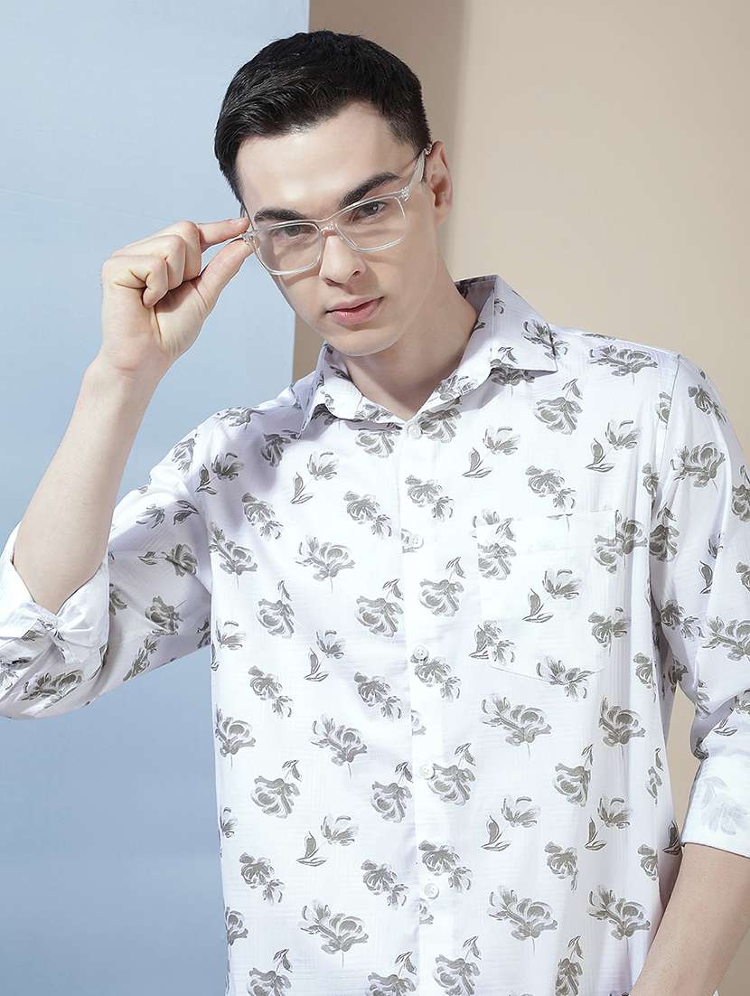 men printed long sleeve regular fit casual shirt