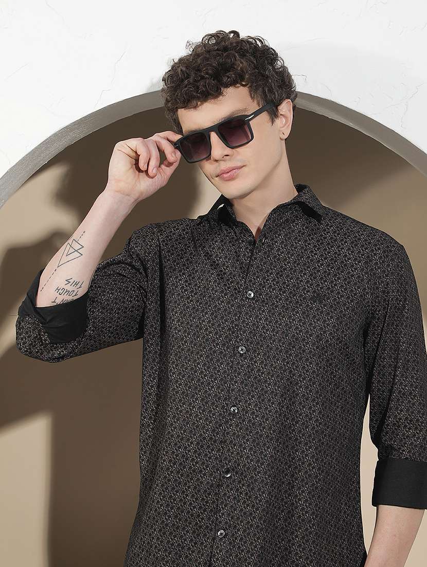men printed long sleeve regular fit casual shirt