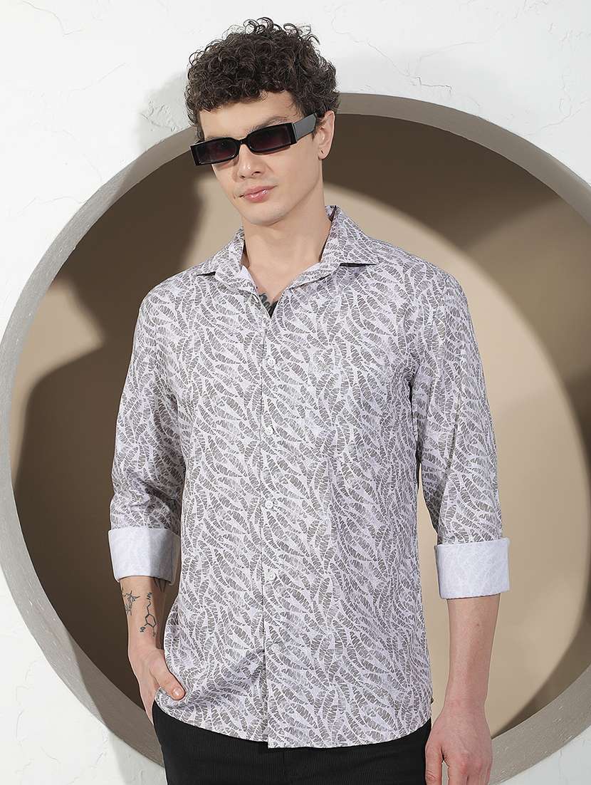 men printed long sleeve regular fit casual shirt