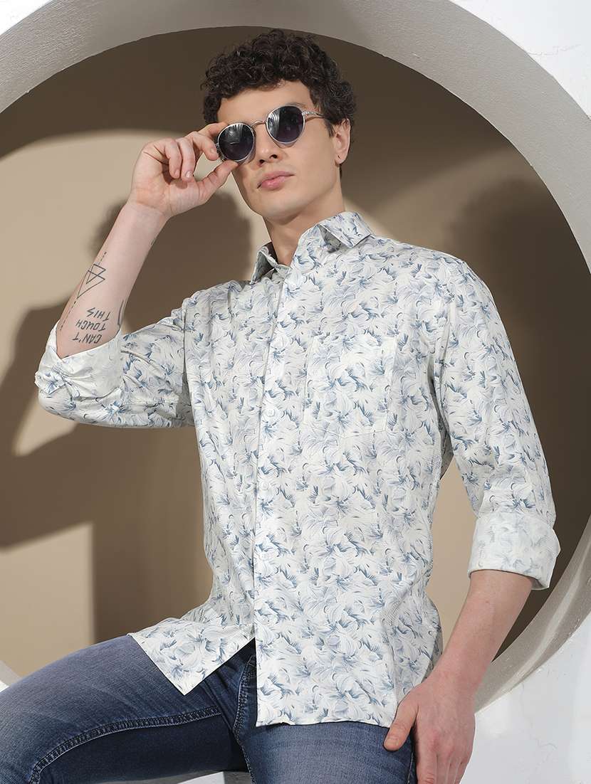 men printed long sleeve regular fit casual shirt
