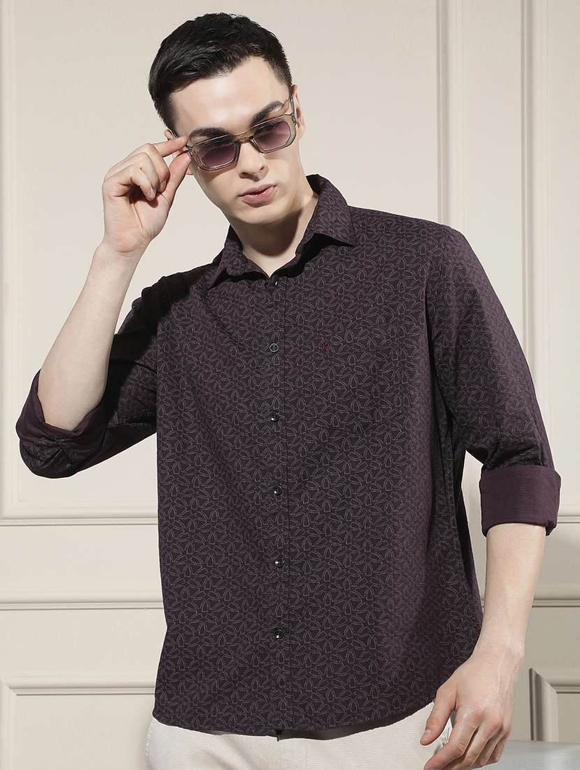 men printed long sleeve regular fit casual shirt