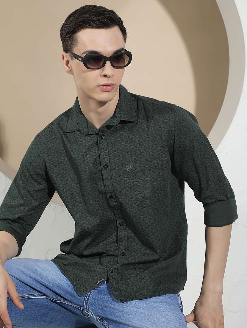 men printed long sleeve regular fit casual shirt