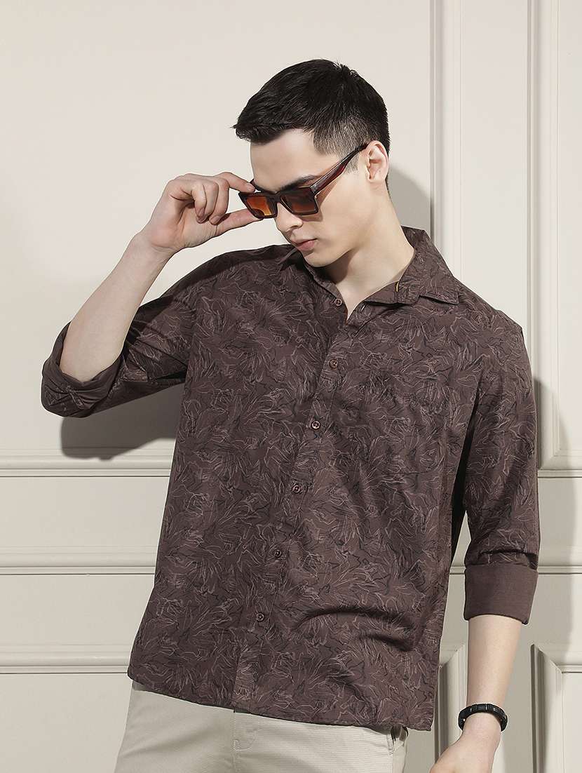 men printed long sleeve regular fit casual shirt