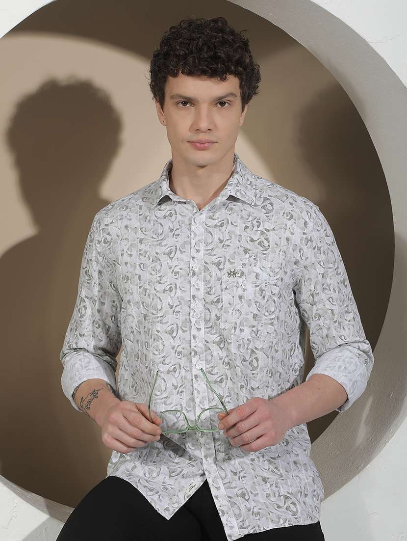 men printed long sleeve regular fit casual shirt