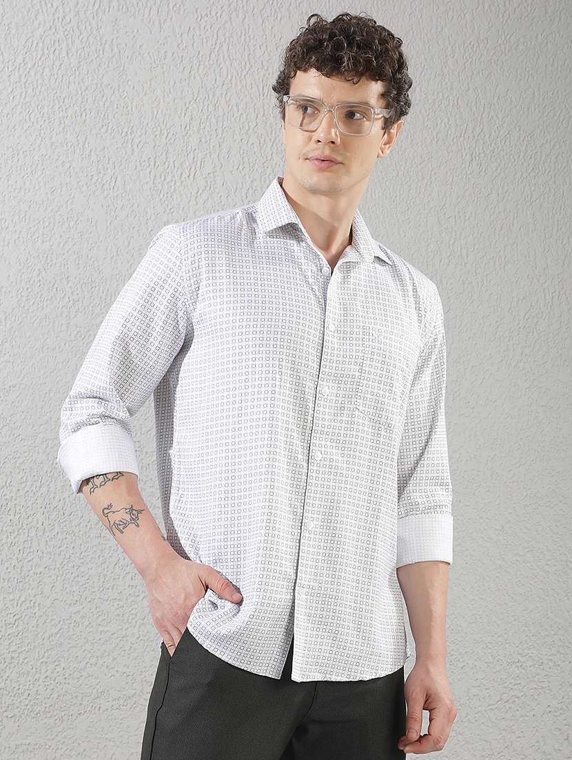 men printed long sleeve regular fit casual shirt