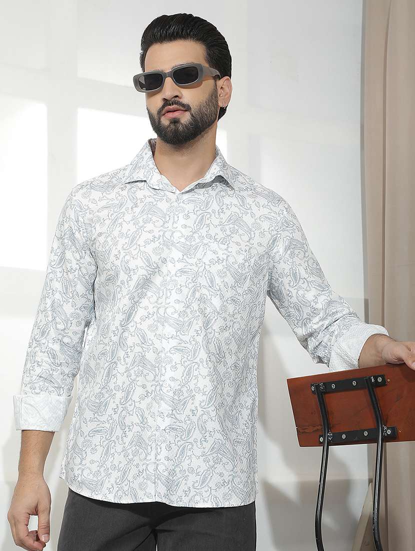men printed long sleeve regular fit casual shirt