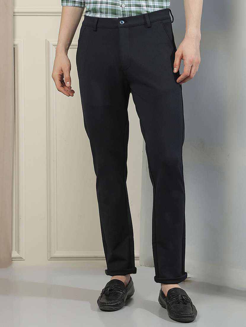 men solid mid rise chinos casual trouser