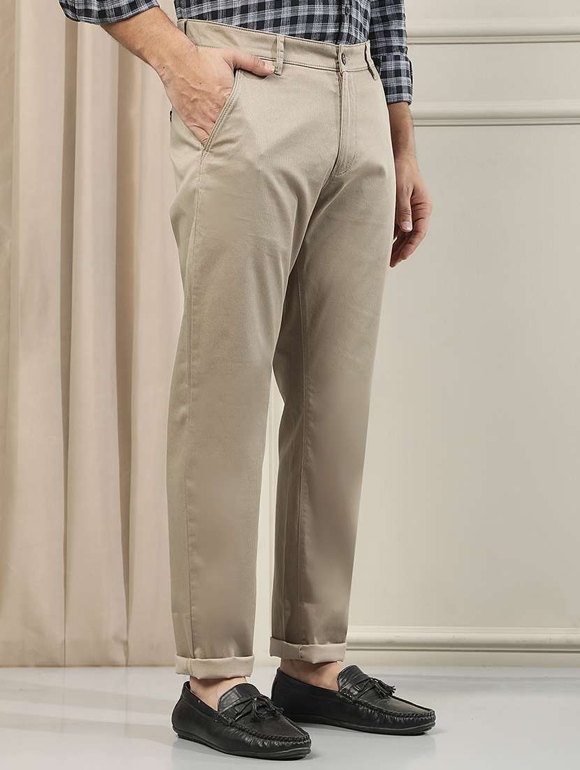 men solid mid rise chinos casual trouser - 22587144 -  Standard Image - 2