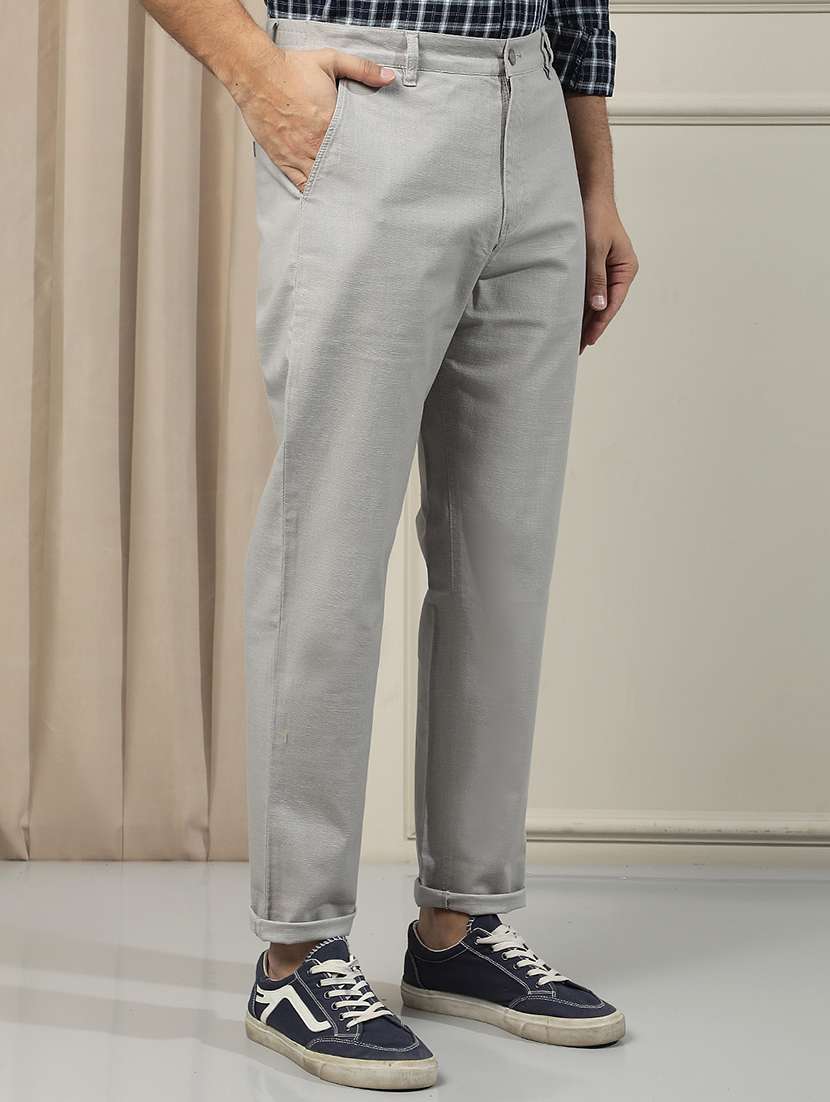 Men Solid Mid Rise Chinos Casual Trouser - 22587166 -  Standard Image - 2