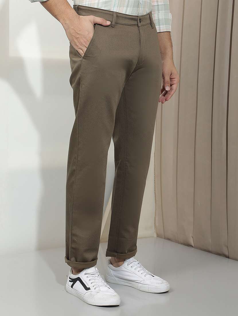Men Solid Mid Rise Chinos Casual Trouser - 22587175 -  Standard Image - 2