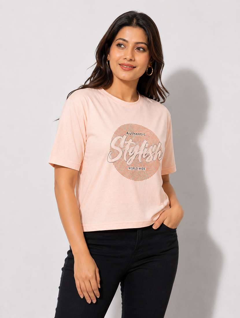 Women Printed Short Sleeves Regular Fit T-shirt - 22587271 -  Standard Image - 2