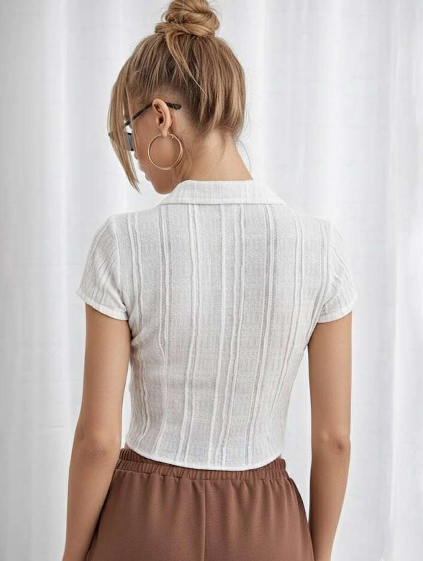 Women Self Design Short Sleeves Crop Top - 22587290 -  Standard Image - 2