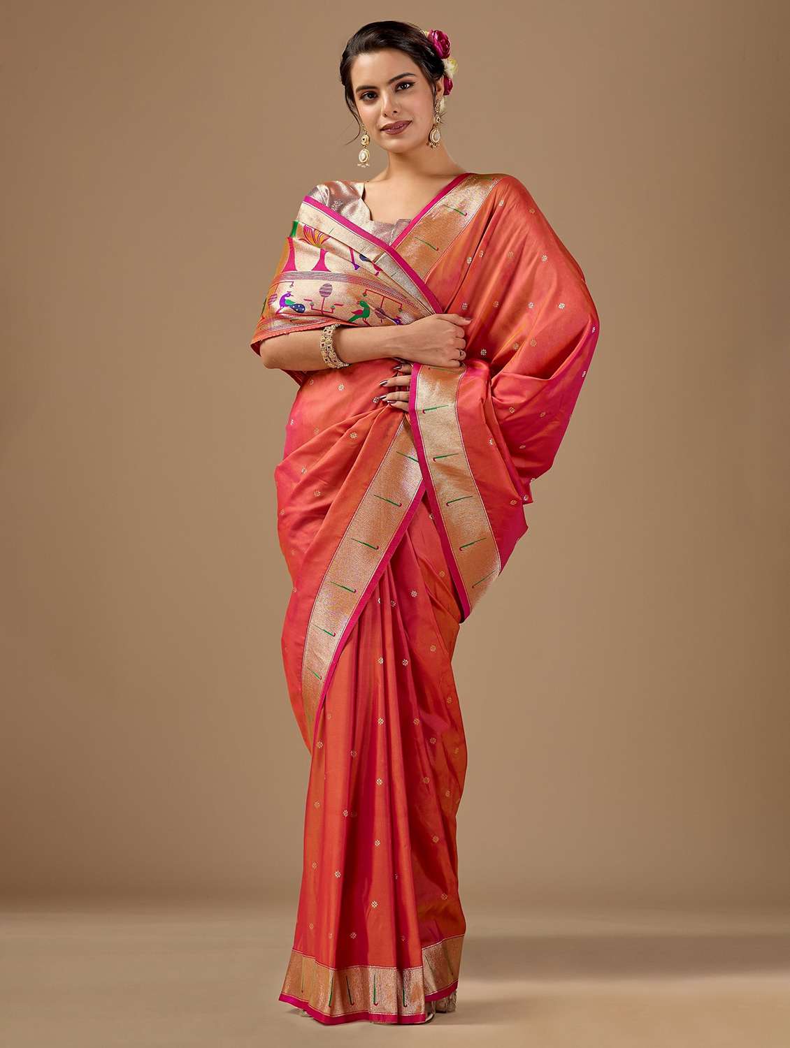 Women Self Design Paithani Saree With Blouse - 22587510 -  Standard Image - 2