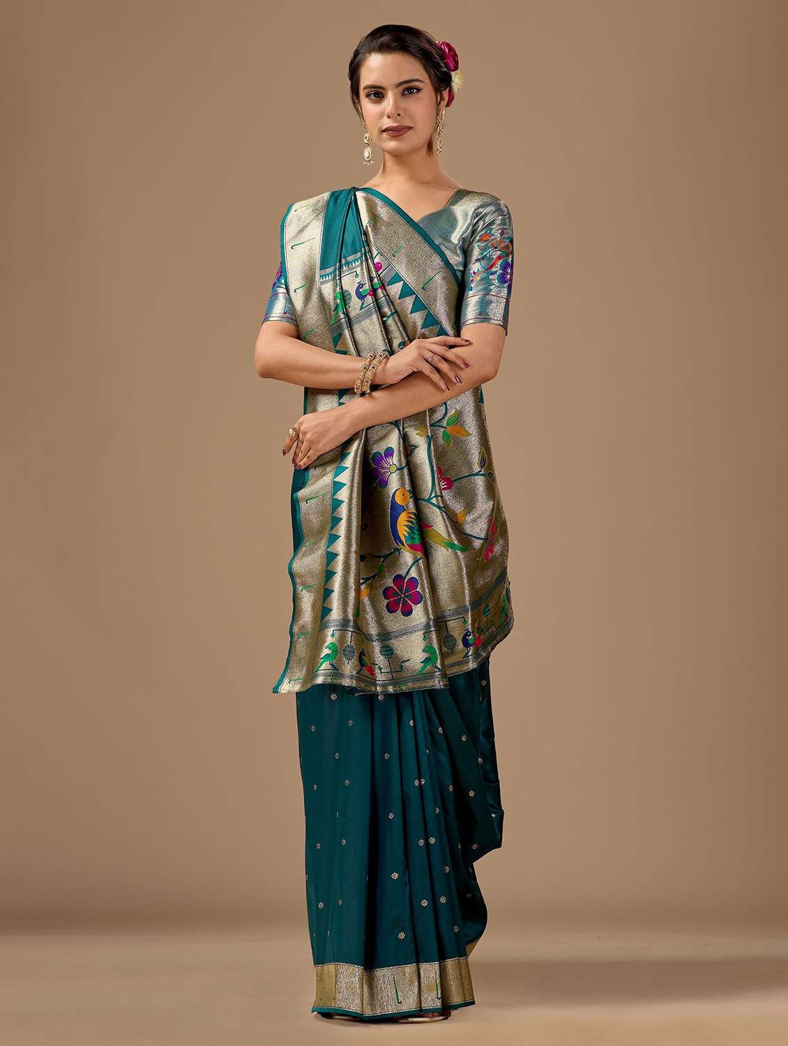 Women Self Design Paithani Saree With Blouse - 22587512 -  Standard Image - 2