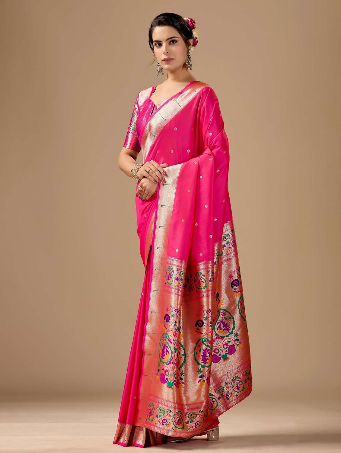 Women Self Design Paithani Saree With Blouse - 22587526 -  Standard Image - 2