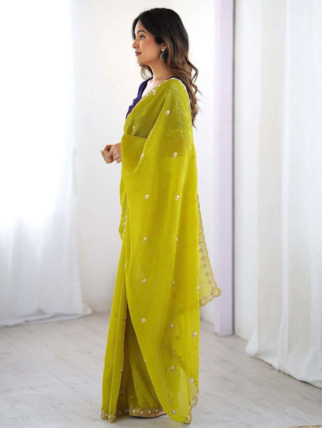 women solid with work embroidered saree with blouse - 22587538 -  Standard Image - 2