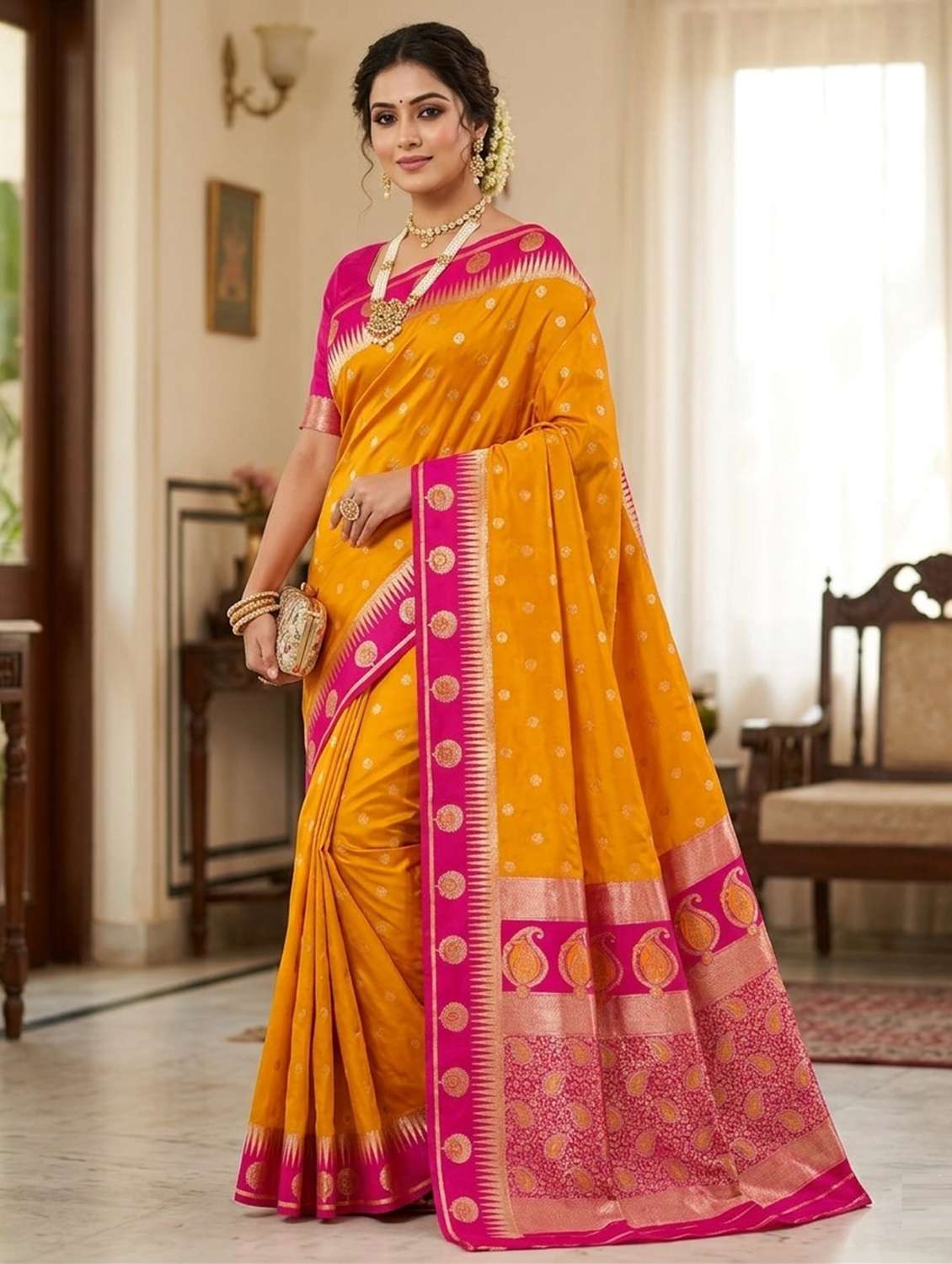women self design bordered saree with blouse