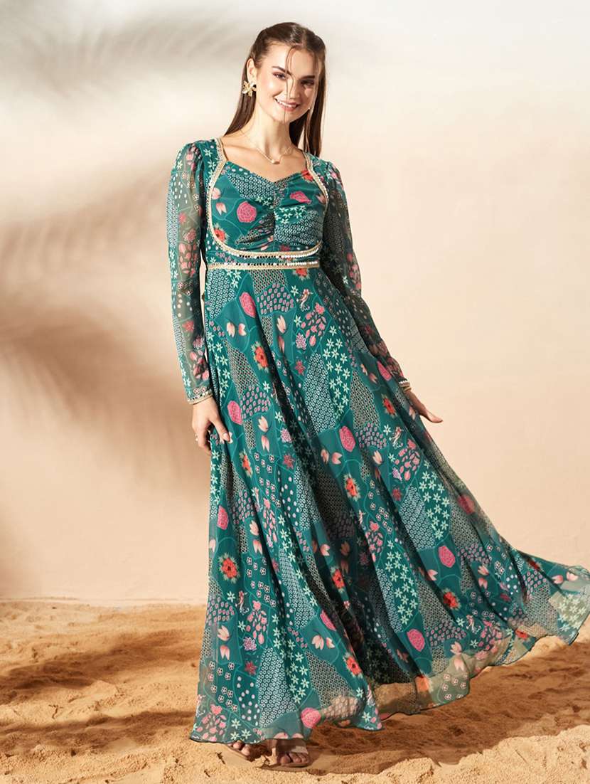 Women Printed Long Sleeves Anarkali Dress - 22587734 -  Standard Image - 2
