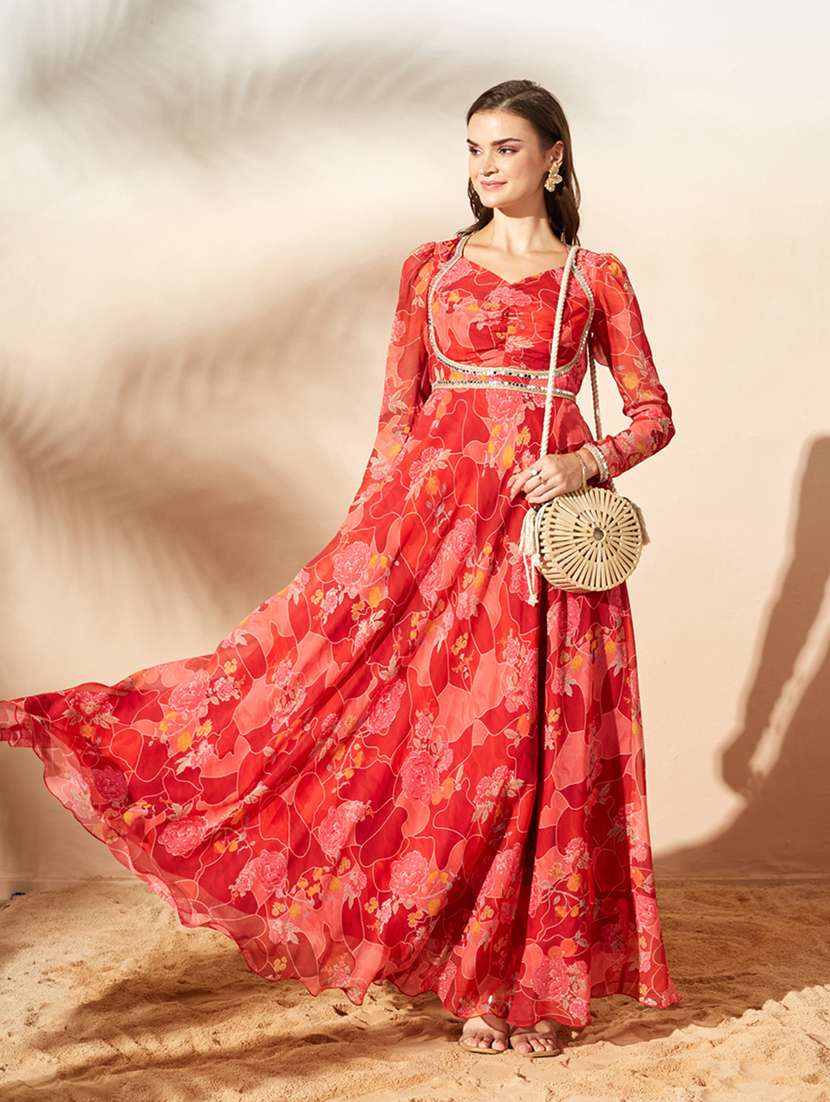 Women Printed Long Sleeves Anarkali Dress - 22587735 -  Standard Image - 2