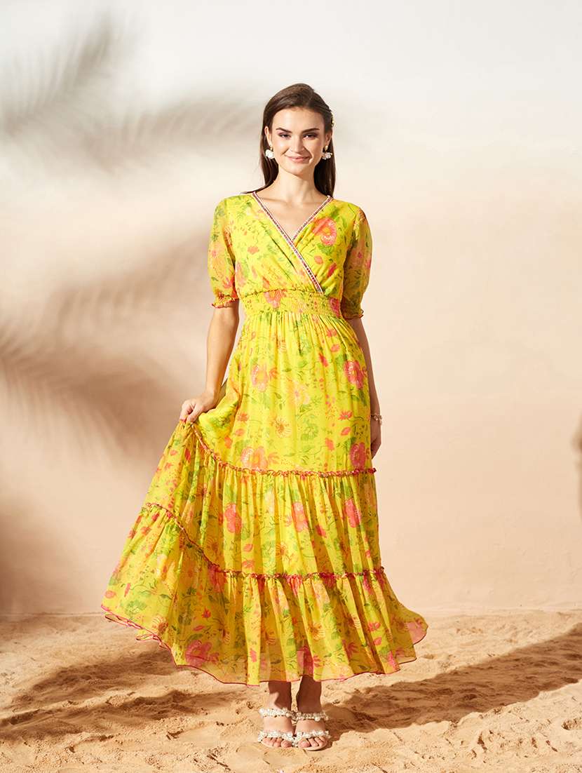 women printed puff sleeves tiered dress - 22587738 -  Standard Image - 2