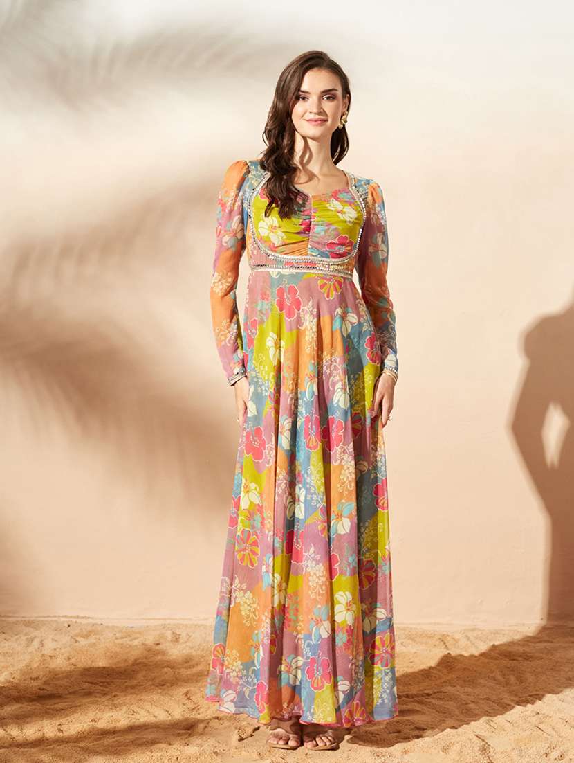 Women Printed Long Sleeves Anarkali Dress - 22587739 -  Standard Image - 2