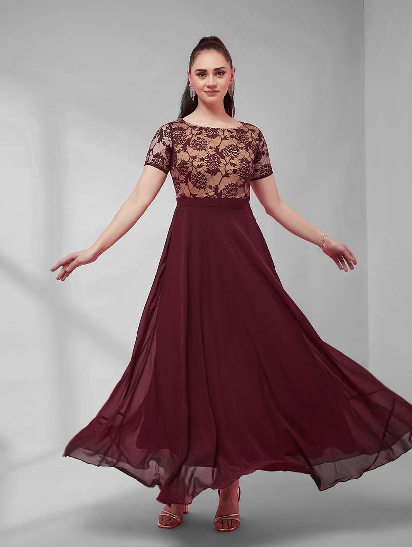 women self design short sleeves fit and flare gown - 22587740 -  Standard Image - 2