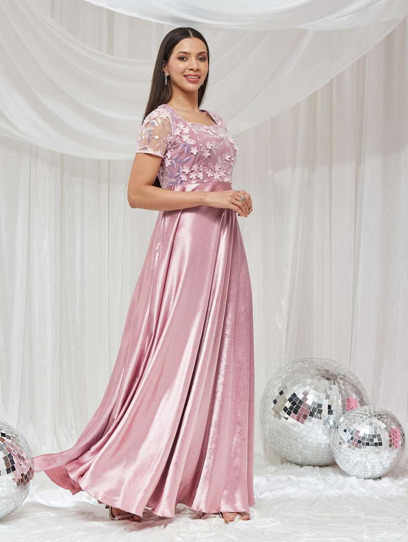 women embroidered short sleeves fit and flare gown - 22587744 -  Standard Image - 2