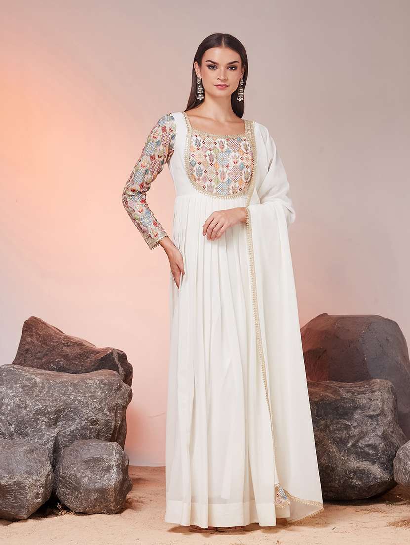 women embroidered long sleeves kurta dupatta set