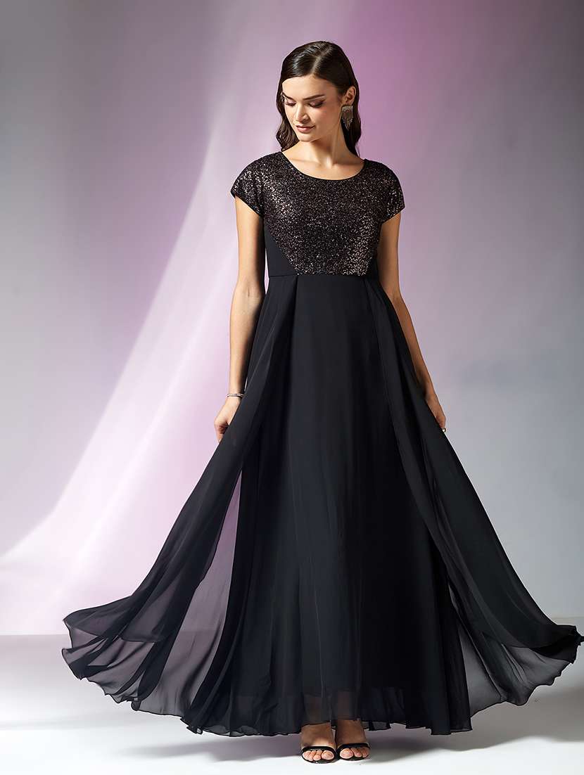 women sequined cap sleeves fit and flare gown - 22587753 -  Standard Image - 2
