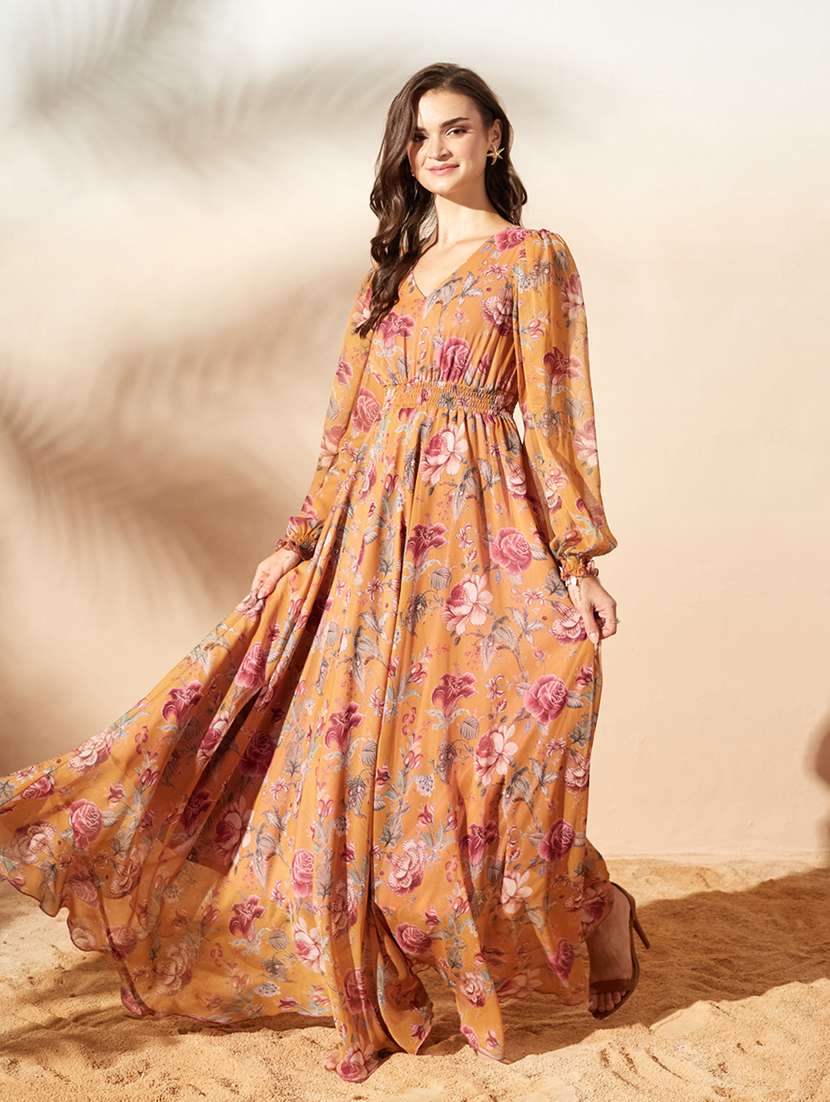 women printed long sleeves fit and flare dress - 22587759 -  Standard Image - 2