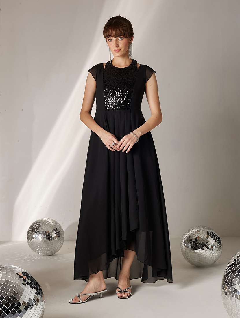 Women Sequined Cap Sleeves Fit And Flare Dress - 22587775 -  Standard Image - 2