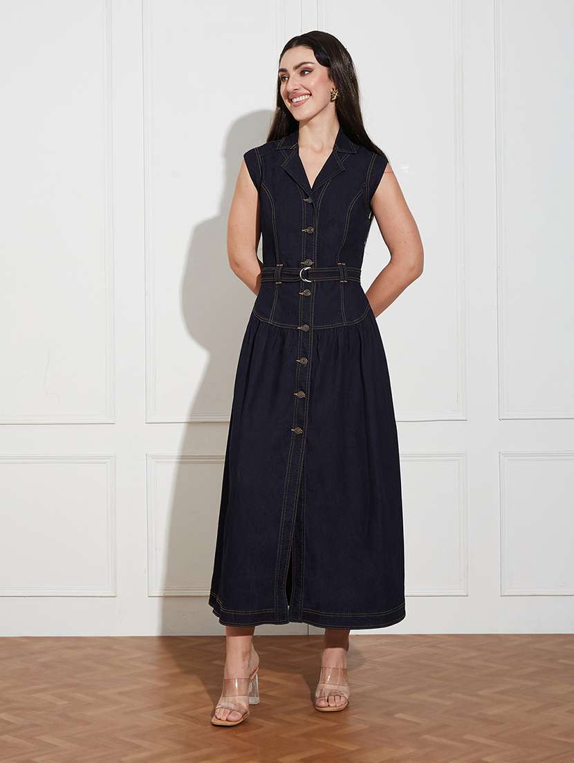 women solid sleeveless a-line dress - 22587777 -  Standard Image - 2