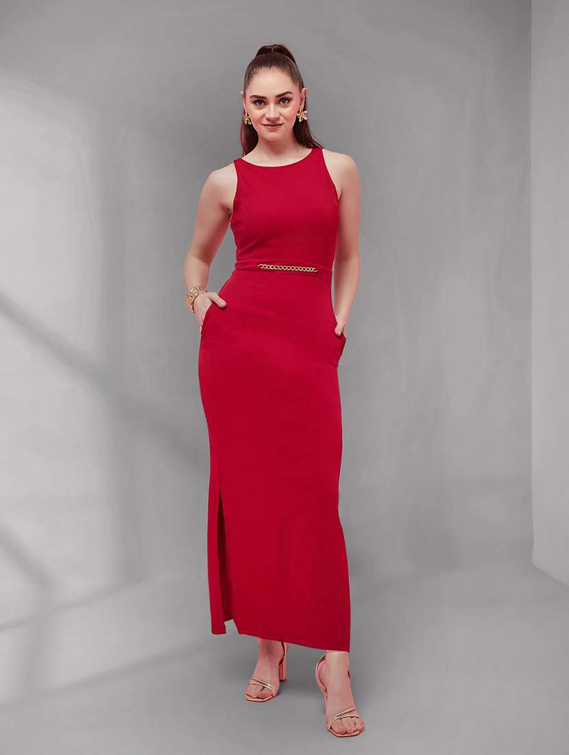 Women Solid Sleeveless Sheath Dress - 22587778 -  Standard Image - 2