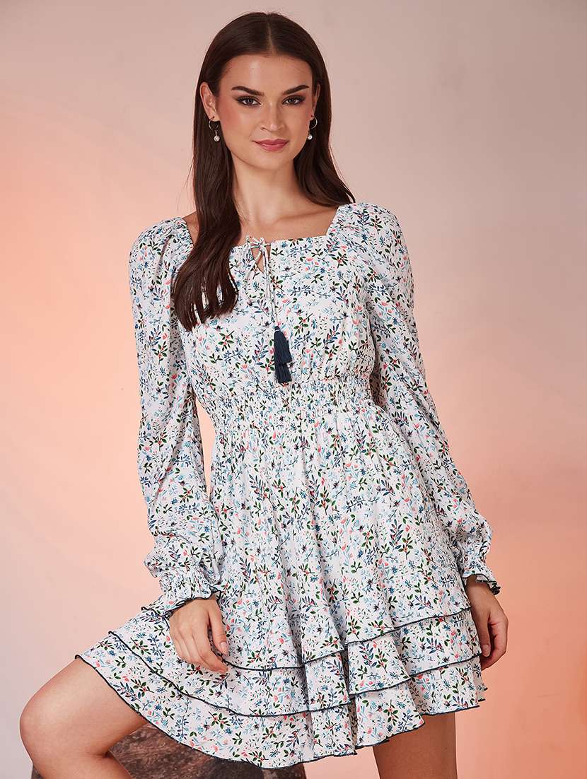 women printed long sleeves tiered dress - 22587791 -  Standard Image - 2