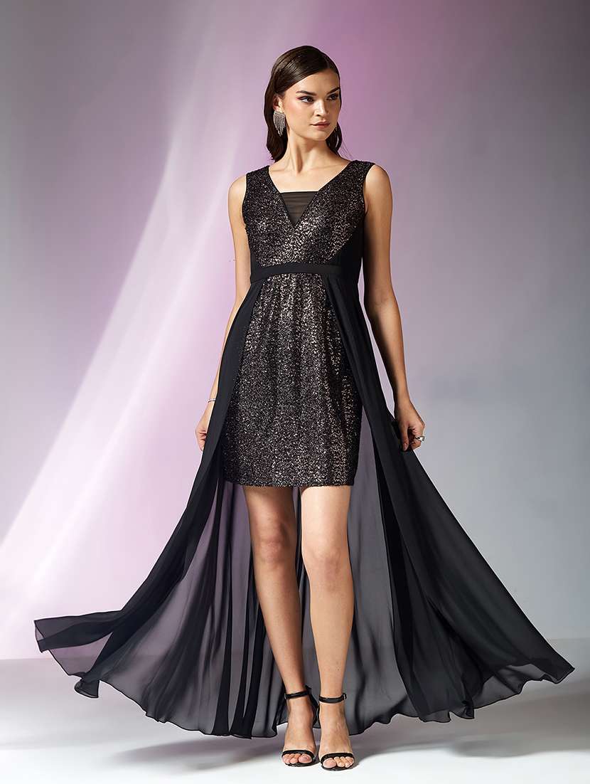 Women Sequined Sleeveless High Low Dress - 22587792 -  Standard Image - 2