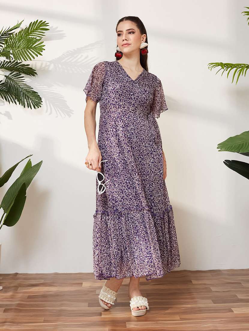 women printed flared sleeves tiered dress - 22587807 -  Standard Image - 2