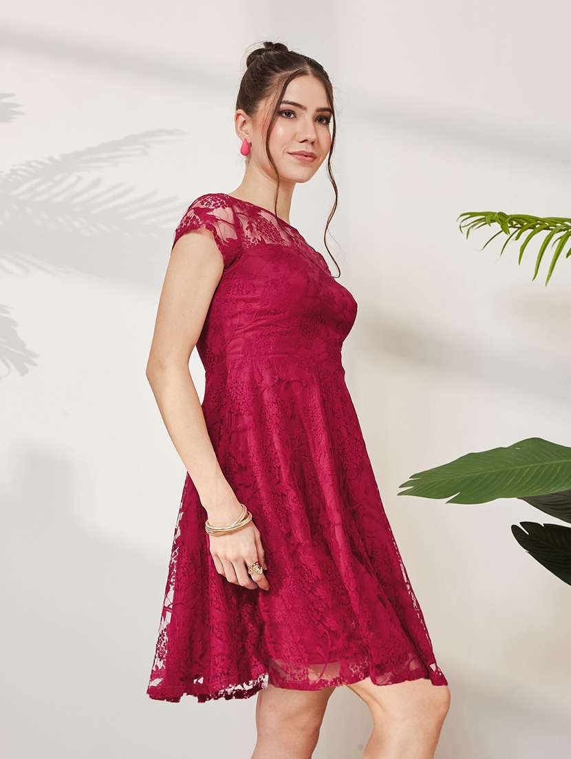Women Self Design Cap Sleeves Fit And Flare Dress - 22587810 -  Standard Image - 2