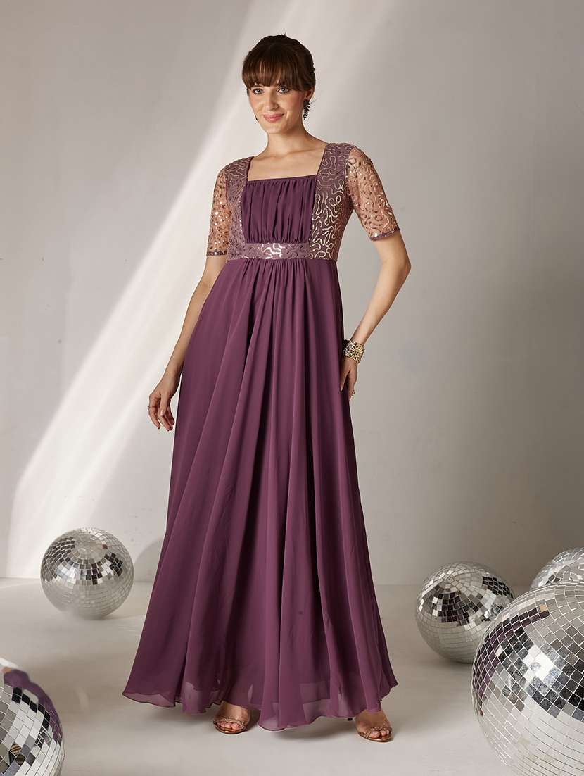 women embroidered short sleeves fit and flare gown - 22587815 -  Standard Image - 2