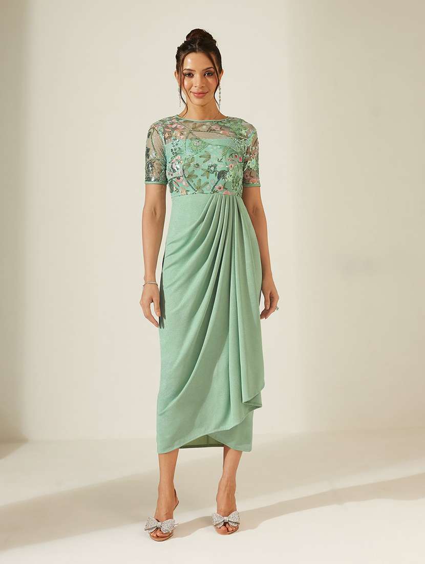 women embroidered short sleeves sheath dress