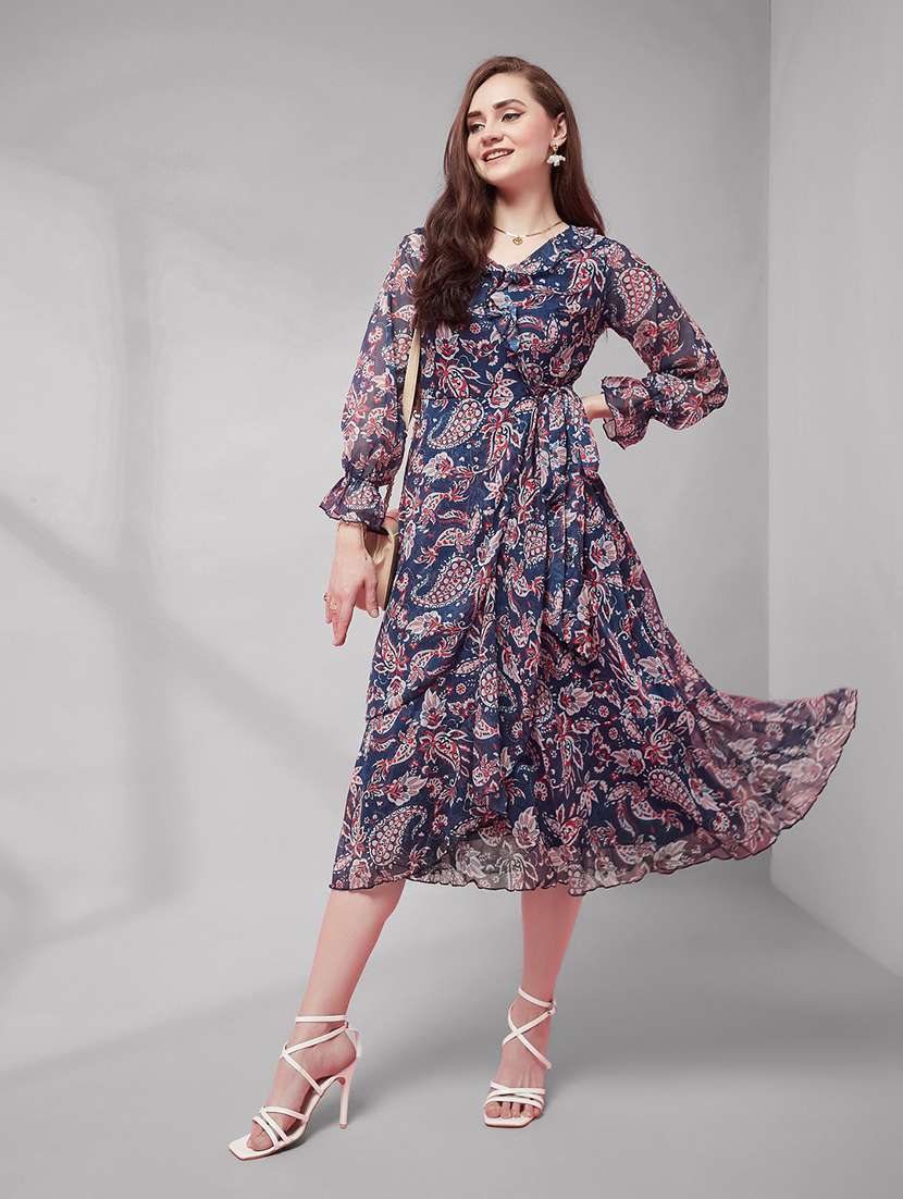 women printed long sleeves wrap dress - 22587836 -  Standard Image - 2