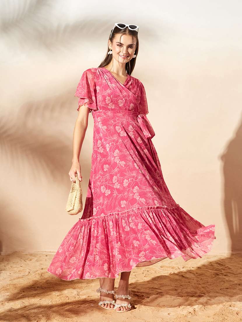 Women Printed Flared Sleeves Tiered Dress - 22587837 -  Standard Image - 2
