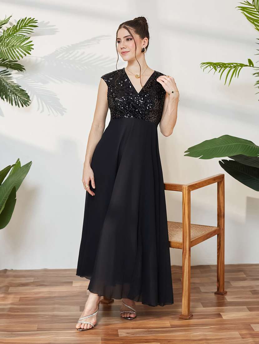 women sequined cap sleeves fit and flare dress - 22587843 -  Standard Image - 2