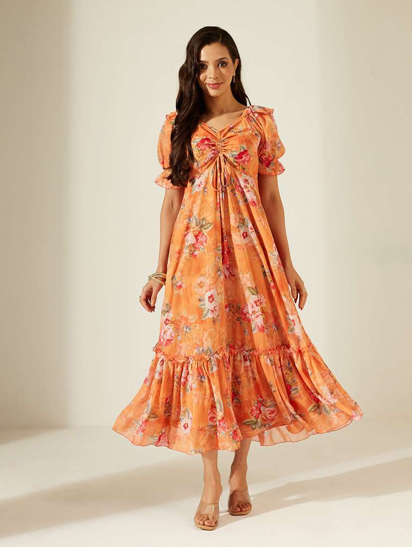 Women Printed Short Sleeves Tiered Dress - 22587847 -  Standard Image - 2