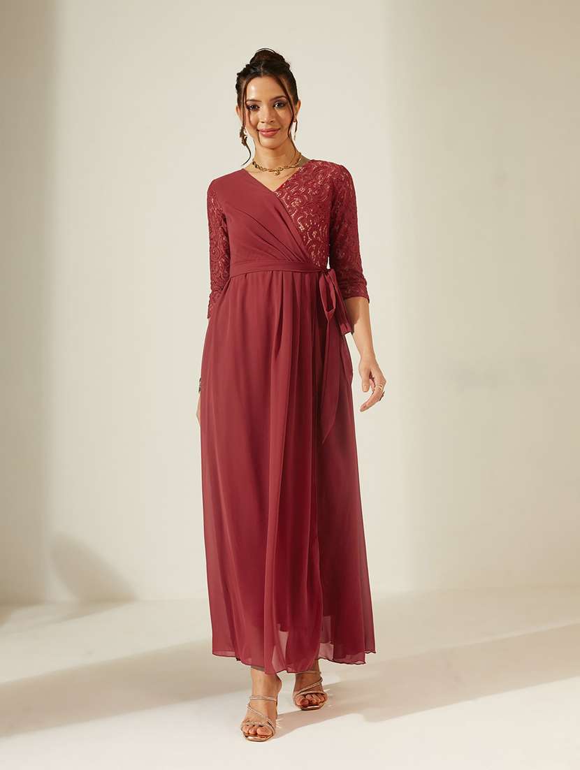 Women Self Design Three Quarter Sleeves Fit And Flare Dress - 22587850 -  Standard Image - 2