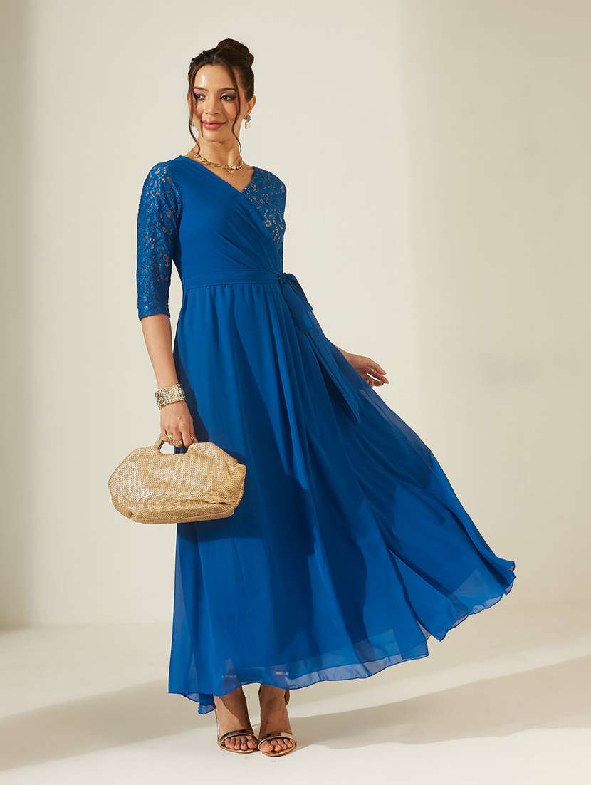 Women Self Design Three Quarter Sleeves Wrap Dress - 22587865 -  Standard Image - 2