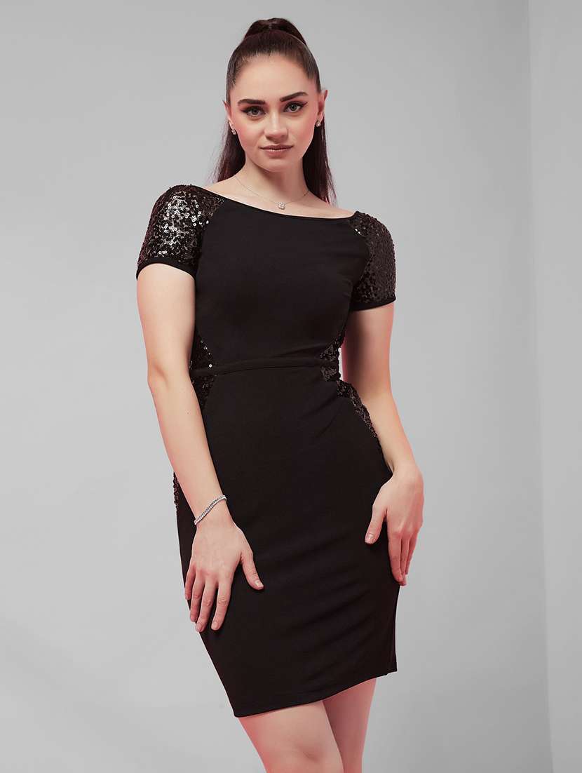 Women Sequined Short Sleeves Bodycon Dress - 22587870 -  Standard Image - 2