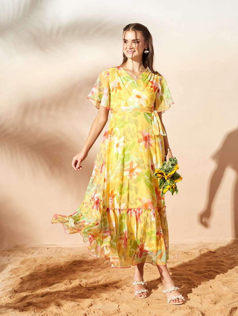 women printed flared sleeves tiered dress - 22587885 -  Standard Image - 2