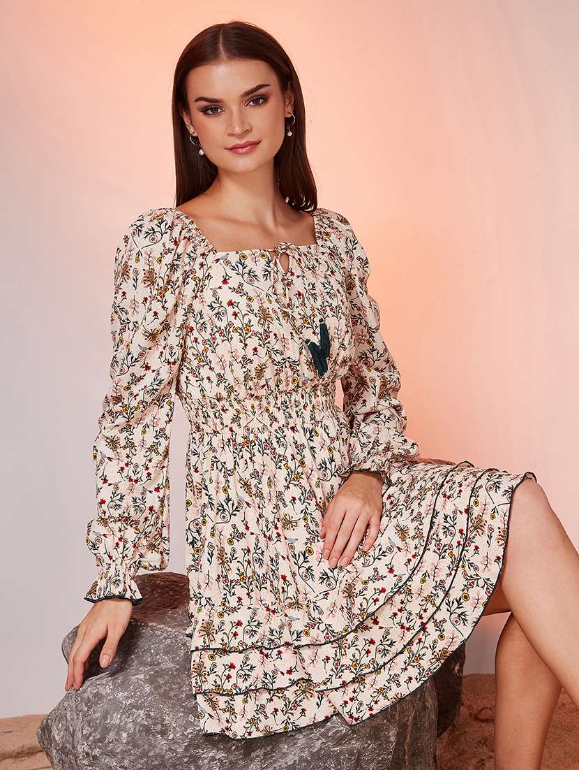 Women Printed Long Sleeves Tiered Dress - 22587890 -  Standard Image - 2