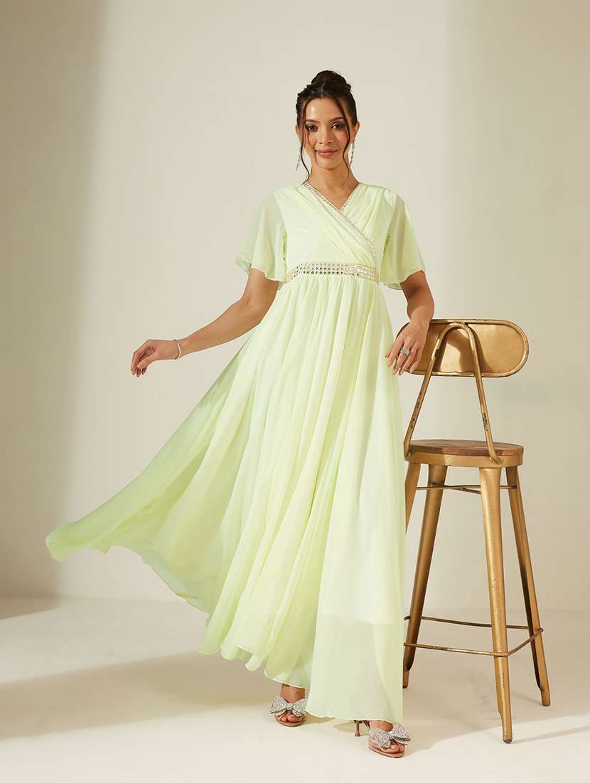 women embroidered flared sleeves fit and flare dress