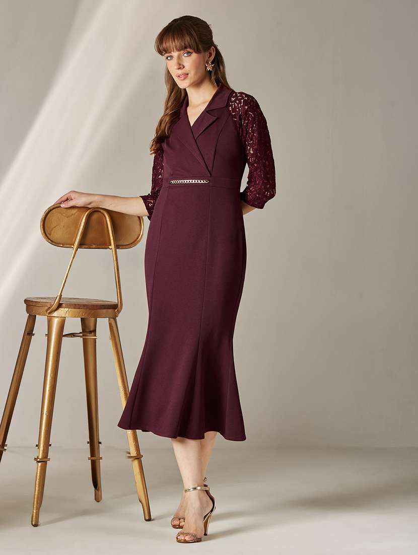 women self design three quarter sleeves sheath dress - 22587893 -  Standard Image - 2
